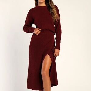 Lulus Autumn Sweetheart Burgundy Waffle Knit Two-piece Sweater Dress Red